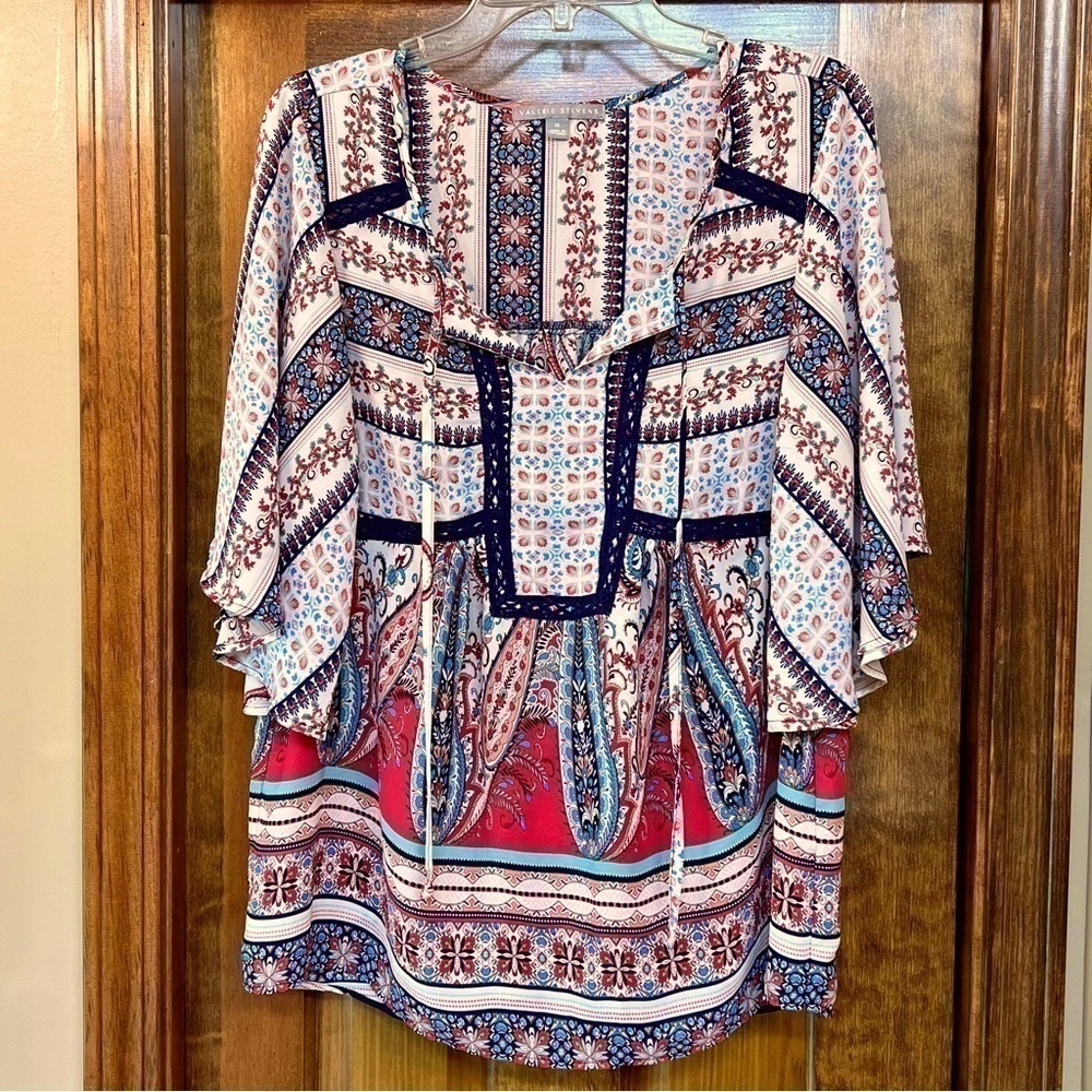 Valerie‎ Stevens Boho Peasant Blouse Top Sz XL EUC $5 ADD ON with $15+ Bundle